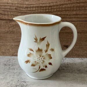 Arabia Finland Vintage 7" Pitcher Ceramic Brown Thistle Flower Stencil 48 Oz